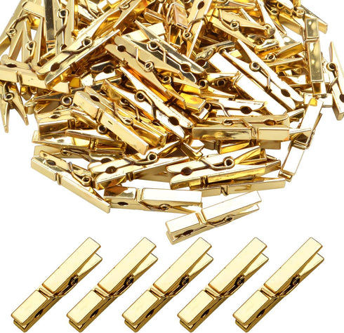 Mini Plastic Clips, 100 Pieces Utility Photo Clips Paper Peg Clothes Line Clips - 3.5 x 0.5 x 0.7cm, Gold...