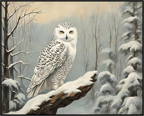 Posterizer 1 pcs-snowy winter scene of a white owl-oil painting style 1-Art for Animal Lovers-Landscape & Nature Art-Decor for Home & Office- unfr...