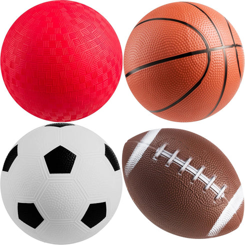 Bedwina Sports Balls for kids & Toddlers - (Pack of 4) 5-inch Sports Balls Set includes Football, Small Soccer Ball, Basketball, and Playground ba...