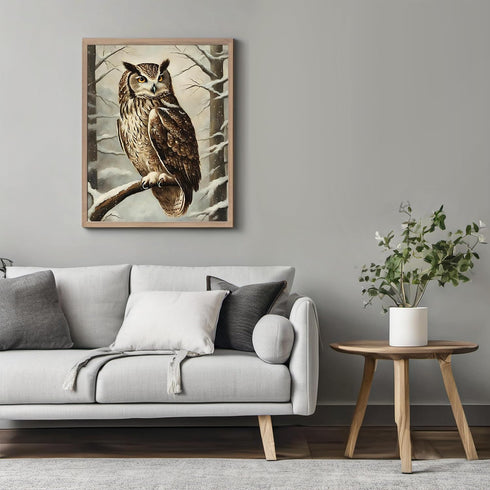 Posterizer 1 pcs-owl in nature-winter snowy scene in oil painting style-13-Art for Animal Lovers-Landscape & Nature Art-Decor for Home & Office- u...