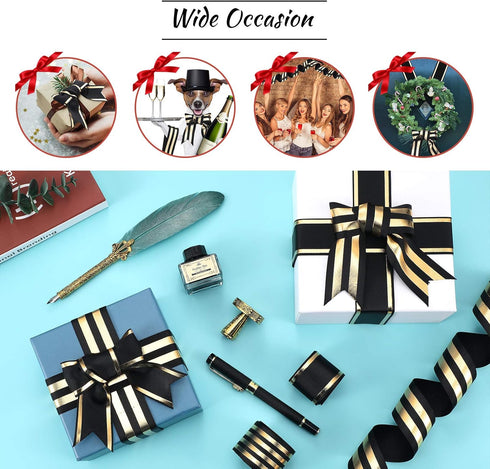 WILLBOND 3 Rolls 1.5 Inch Graduation Ribbons Striped Grosgrain Fabric Ribbons 15 Yards Wide Striped Gifts Wrapping Decor for Graduation Making DIY...