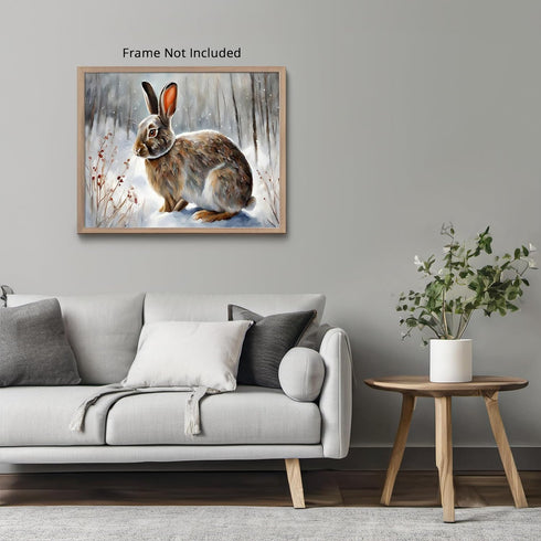 Posterizer 1 pcs-bunny in snowy winter nature-oil painting style 2-Art for Animal Lovers-Landscape & Nature Art-Decor for Home & Office- unframed ...