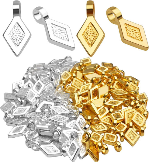 Glue on Bails, 100pcs Metal Small Pendant Bails Glue on Bails Flat Rhombic Pad Bails for Pendants Necklace Earring Jewelry Scrabble Making Craft S...