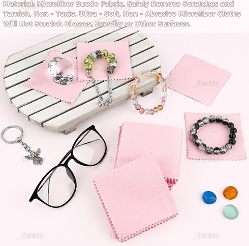 AUEAR, 100 Pack Jewelry Cleaning Cloths, Polishing Cleaner Cloth for Sterling Silver Gold Platinum Small Diamond Polish Cloth Pink & Blue 8x8cm...