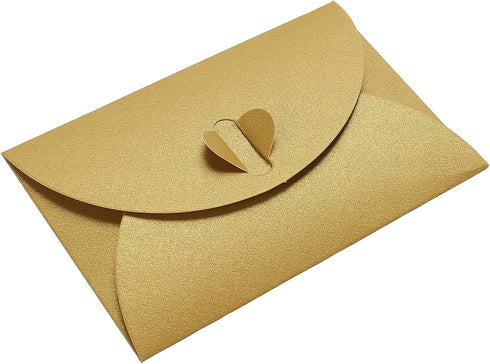 PATIKIL Mini Envelopes, 50 Pack Heart Clasp Tiny Items Storage Cute Present Card Holder for Wedding Greeting Party, Golden...