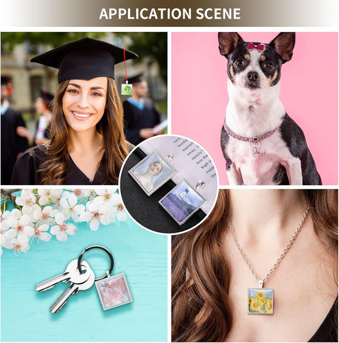 Miraclekoo 40 Pcs Square Bezel Pendant Trays with Glass Cabochon 25 mm Blanks Bezel Cabochon Set for Photo Pendant Craft Jewelry Making...