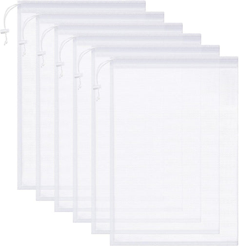 Frienda 6 Pieces Mesh Stuff Sack, 11 x 15 Inch Durable Nylon Drawstring Laundry Bag for Rinsing Beach Toys, Seashell Collecting, Mesh Bags and Tra...