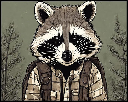 Posterizer 1 pcs- Sad raccoon with a green background-Art for Animal Lovers- Gift for Men Women Entrepreneur Teens-Living Room Bedroom Decor- unfr...