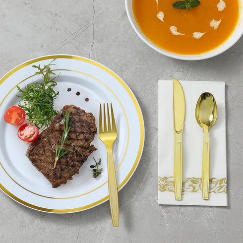 100 Gold Disposable Plastic Spoons, Heavy Weight Disposable Spoons Plastic Utensils for Parties, Weddings, Picnics, Big Event, Daily Use - BPA FRE...