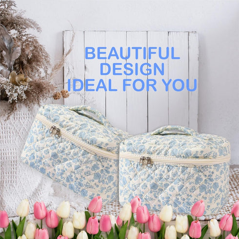 Beauty & Personal Care Floral Quilted Travel Cosmetic Bags for Women – Stylish Makeup and Skincare Bag Set – Perfect Toiletry Organizer for Home o...