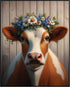 Posterizer 1 pcs-Cow Picture with Flower Crown-Farmhouse Print-Art for Animal Lovers-Floral Botanical Art-Gift For Animal Lovers-Living Room Bedro...
