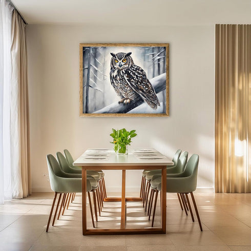 Posterizer 1 pcs-owl in nature-winter snowy scene in oil painting style-4-Art for Animal Lovers-Landscape & Nature Art-Decor for Home & Office- un...