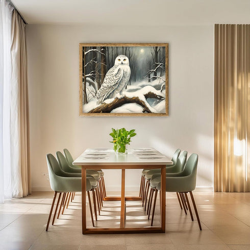 Posterizer 1 pcs-snowy winter scene of a white owl-oil painting style 2-Art for Animal Lovers-Landscape & Nature Art-Decor for Home & Office- unfr...