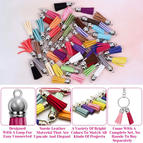 Keychain Tassles, Cridoz 200pcs Bulk Keychain Rings Set Includes 50pcs Tassels for Crafts, 50pcs Key Chain Rings, 50pcs Jump Ring and 50pcs Screw ...
