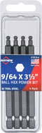Mayhew Tools 19518-4 USA SAE Ball Hex Power Bit, 9/64 x 3.5", 4-Pack...