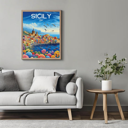 Posterizer 1 pcs-Italy Sicily Print Italy Landscape Travel Poster-Adventure Wall Art-GIft for Men Women Teens-Decor for Home & Office- unframed wa...