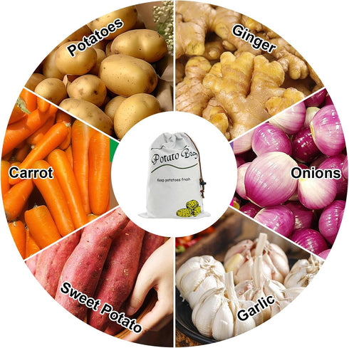 Potato & Onion Sprout-Free Vegetable Storage Bags - White...