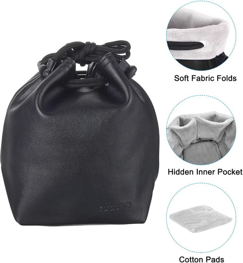PATIKIL Soft Drawstring Lens Case, Lens Pouch Bag with Cotton Pad 3.94" x 3.94" Thick Fleece Cloth Camera Lens Bag for SLR Lens Water Cups Black...