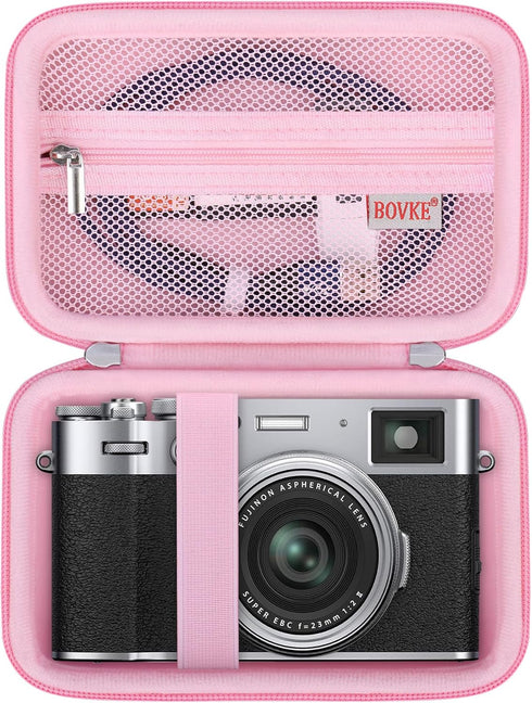 BOVKE Carrying Case Compatible with Fujifilm X100VI / X100V Digital Camera, Extra Mesh Pocket for Charging Cables, Pink...