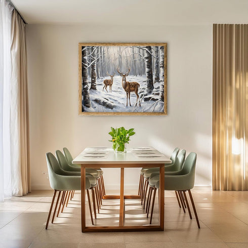Posterizer 1 pcs-majestic deer in snowy winter scene-oil painting style-5-Art for Animal Lovers-Landscape & Nature Art-Decor for Home & Office- un...