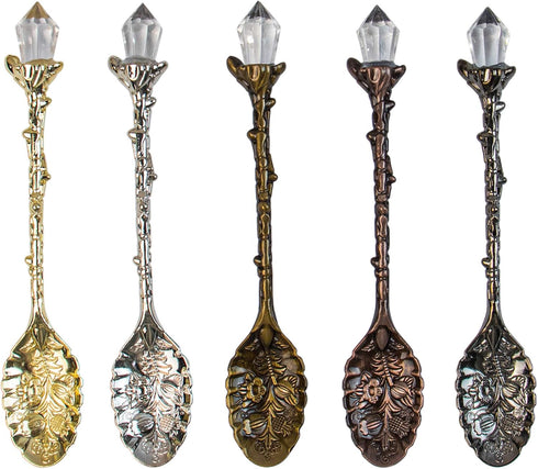 AUEAR, Retro Crystal Antique Alloy Spoon Coffee Tea Spoon Dessert Mini Ice Cream Decorative Spoons Set for Home Office (5 Pack)...