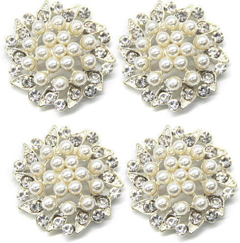 AUEAR, 15 Pack Faux Rhinestone Pearl Flower Buttons Fashion Silver Crystal Button Brooches for Jewelry Making Clothing DIY Craft...