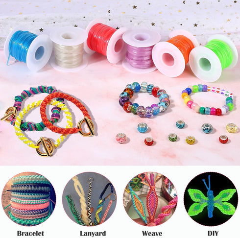 Lanyard String Kit, Cridoz 6Pack Glow in Dark Plastic Lacing Cord Gimp String Lanyard Weaving Kit for Boondoggle, Bracelets, Keychains, Crafts...