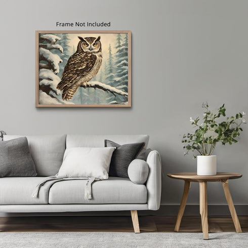 Posterizer 1 pcs-owl in nature-winter snowy scene in oil painting style-7-Art for Animal Lovers-Landscape & Nature Art-Decor for Home & Office- un...