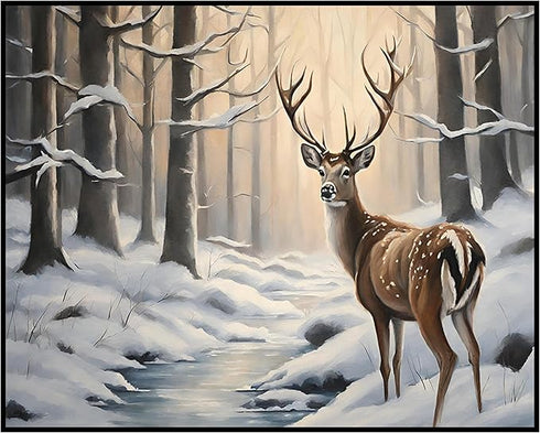 Posterizer 1 pcs-majestic deer in snowy winter scene-oil painting style-4-Art for Animal Lovers-Landscape & Nature Art-Decor for Home & Office- un...