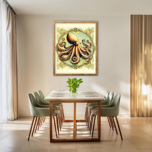 Posterizer 1 pcs-Octopus on World Map Print-Art for Animal Lovers-Retro Art- Gift for Men Women Entrepreneur Teens-Living Room Bedroom Decor- unfr...