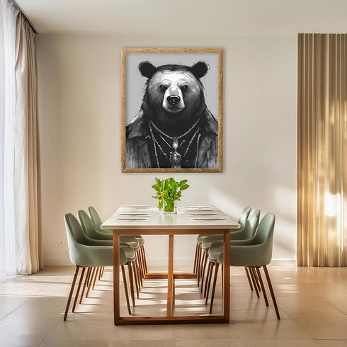 Posterizer 1 pcs- black and white theme-bear wearing clothes-Gothic Art-Art for Animal Lovers- Living Room Bedroom Decor- unframed wall art...
