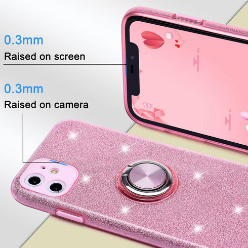 Wisdompro Case for iPhone 11, Cute Glitter Bling Sparkly Case with Ring Stand, Women Girls Protective Phone Case Cover for iPhone 11 6.1 inch - Pi...