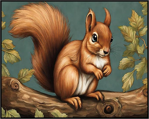 Posterizer 1 pcs- Cute squirrel on the tree, oil painting style-Art for Animal Lovers- Gift for Men Women Entrepreneur Teens-Living Room Bedroom D...