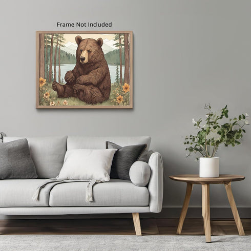 Posterizer 1 pcs- Cute bear sitting on the ground in nature-Art for Animal Lovers-Landscape & Nature Art- Gift for Men Women Teens-Living Room Be...
