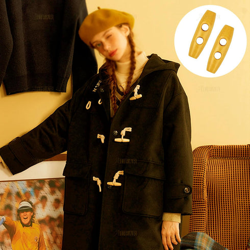 AUEAR, 50 Pack Wood Buttons 2 Holes Sweater Coats Sewing Horn Toggle...