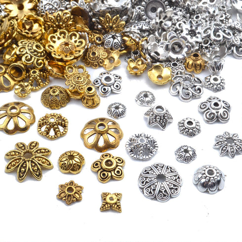 100g (200-350pcs) Mixed Metal Flower Bead Caps Spacer Beads Bali Style Jewelry Findings for DIY Crafting Jewelry Making, Antique Gold and Antique ...