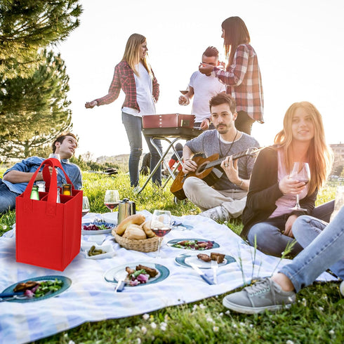 PATIKIL 4 Bottle Wine Carrier Tote Bag, Wine Bottle Carrying Bag with Divider Reusable Wine Storage Bag Felt Grocery Bags Portable Gift Bag, Red...