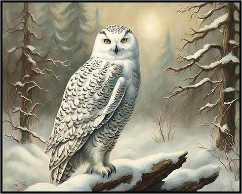 Posterizer 1 pcs-snowy winter scene of a white owl-oil painting style 7-Art for Animal Lovers-Landscape & Nature Art-Decor for Home & Office- unfr...