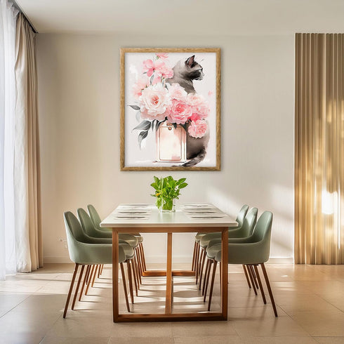 Posterizer 1 pcs-flowers and a cat-chic decor-Art for Animal Lovers-Gift for Women, Fashionistas, Designer Fashion Fans-Living Room Bedroom Decor-...