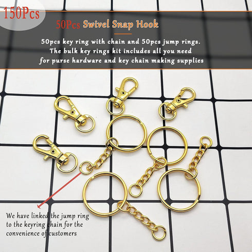 150Pcs Gold Swivel Snap Hook Set,Swivel Clasp Keychain Hook Lobster Clasp Split Key Rings with Chain and Jump Rings Bulk for Keychain Lanyard,Jewe...
