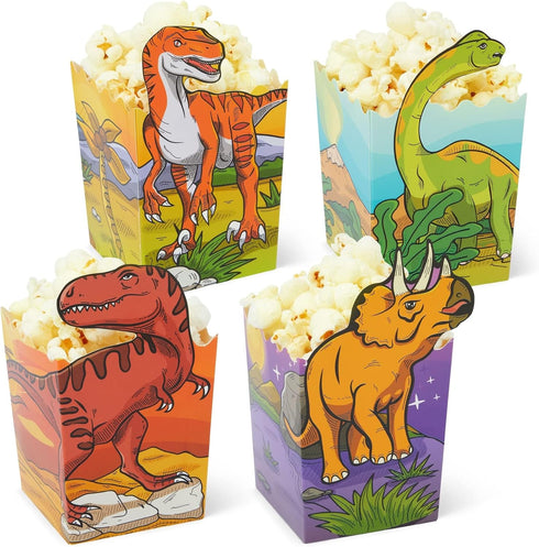 BLUE PANDA Bulk Dinosaur Popcorn Boxes & Bags for Candy, Snacks, and Kid's Birthday Party Supplies - 60-Pack Dino-Themed Popcorn Bags (4 Designs)...