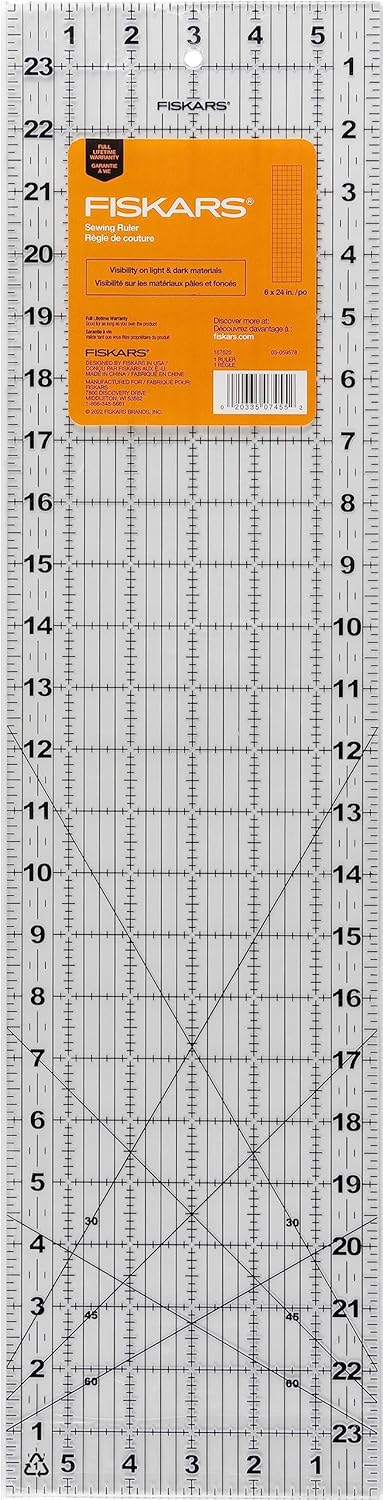 Fiskars® Sewing Ruler (6"x 24") - Sewing and Quilting Ruler with Gridlines - Arts and Craft Supplies - Clear/Black...