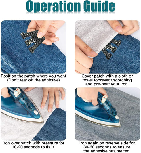 Woohome 26PCS Iron On Patch Rhinestone A-Z Black Pearl Patch Bling Letter Applique Rhinestone Pearl English Letter Sew On Patches Glitter Alphabet...