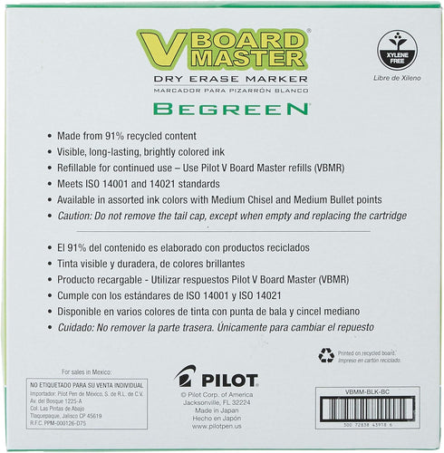 PILOT V Board Master BeGreen Refillable Dry-Erase Markers, Bullet Tip, Black Ink, 12 Count...