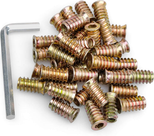 40Pcs Anwenk 1/4"-20 x 20mm Furniture Screw in Nut Threaded Wood Inserts Bolt Fastener Connector Hex Socket Drive for Wood Furniture Assortment (w...