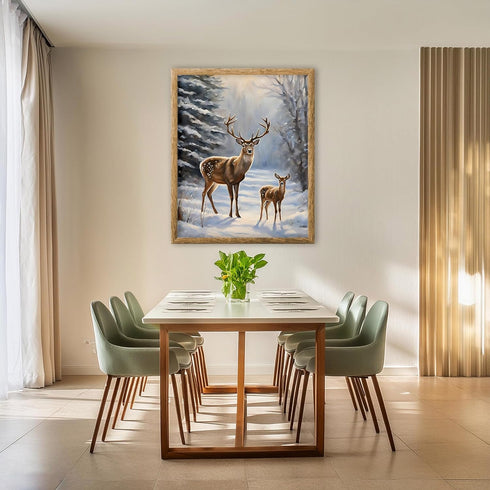 Posterizer 1 pcs-majestic deer in snowy winter scene-oil painting style-11-Art for Animal Lovers-Landscape & Nature Art-Decor for Home & Office- u...