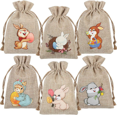 CCINEE 36PCS Easter Burlap Bags with Drawstring,Bunny Burlap Gift Bag Jute Line Goody Bags for Kids Party Favor Supply...