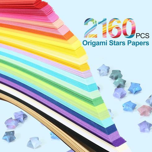 2160 Sheets Stars Paper Strips, 4 Packs Double Side Origami Star Paper, Folding Paper Strips, Lucky Star Strips Paper, Star Origami Paper for Kids...