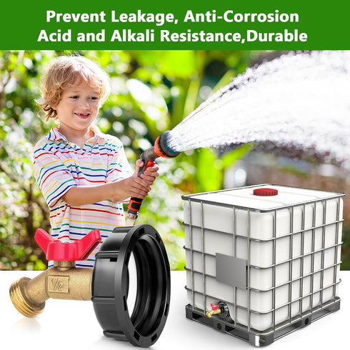 IBC Tote Adapter 275-330 Gallon IBC Tote to Garden Hose Adapter 2.36” Coarse Thread IBC Tote Fitting Water Tank Adapter with Lead-Free Brass Hose ...
