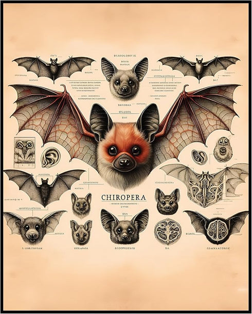 Posterizer 1 pcs-Unique Wall Art-Bats-Gothic Print-Art for Animal Lovers-Retro Art-Gift for Steampunk or Goth Fans-Living Room Bedroom Decor- unfr...